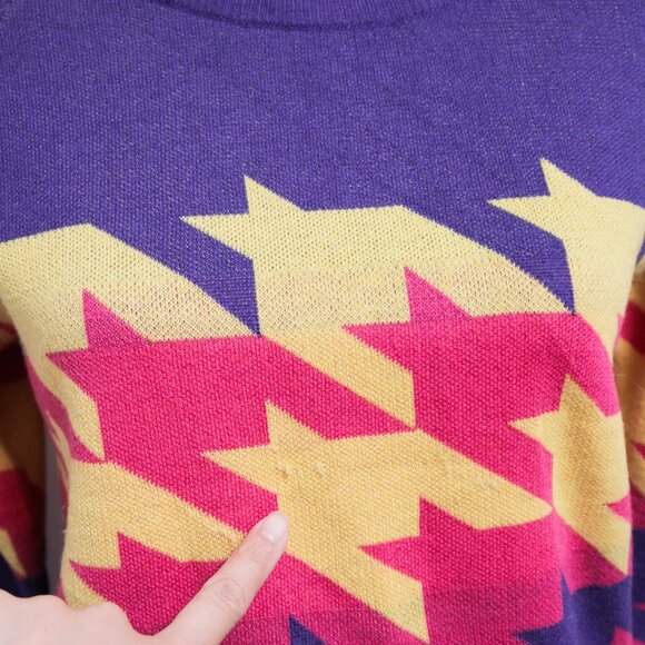 Y2K Electric Pink Houndstooth Crewneck Sweater ⚡️ FIT7 - Picture 2 of 9
